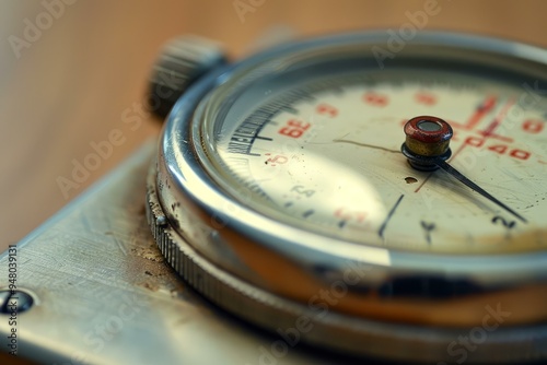 Close up of a vintage soviet stopwatch with its second hand frozen in time photo