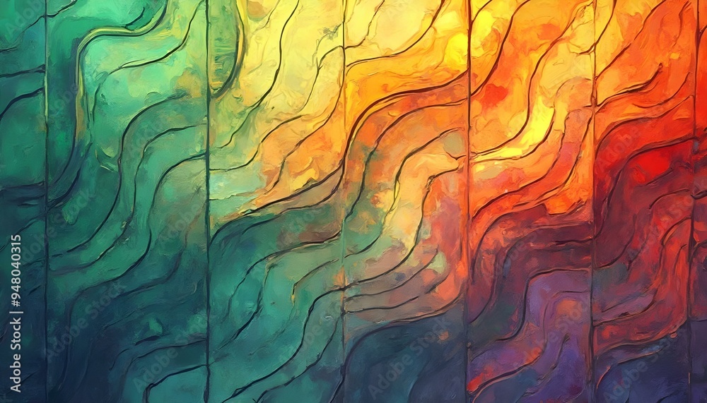 Close-up of an abstract colorful wall, featuring dynamic patterns and vivid hues.