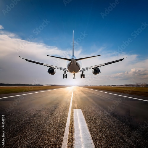 an airplane taking off from the runway