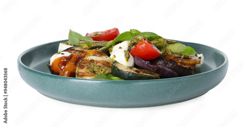 Delicious salad with grilled vegetables isolated on white Delicious salad with grilled vegetables isolated on white