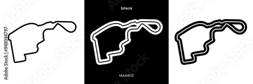 Madrid Circuit Vector. Madrid Spain Street Circuit Race Track Illustration with Editable Stroke. Stock Vector.	
