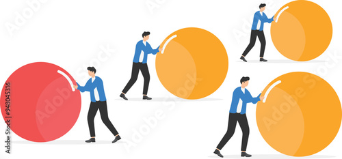 men in business suits roll balls in different directions,

