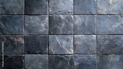 Textured dark slate tiles arranged in a grid pattern, showcasing natural stone characteristics