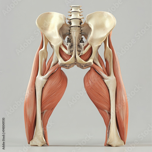The anatomy of the thigh and hip muscles of the human body