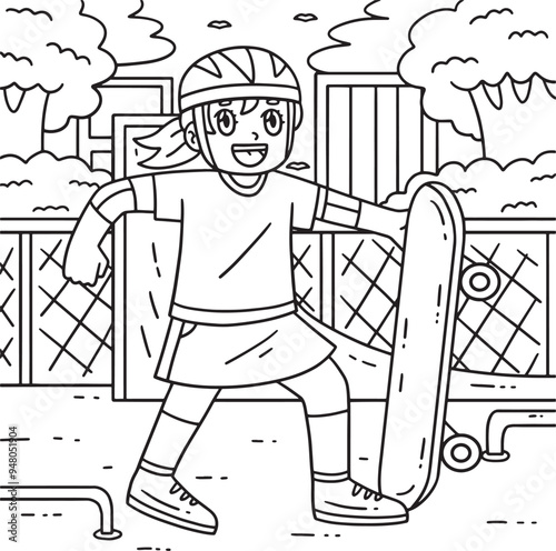 Skateboard Girl Playing Coloring Page for Kids