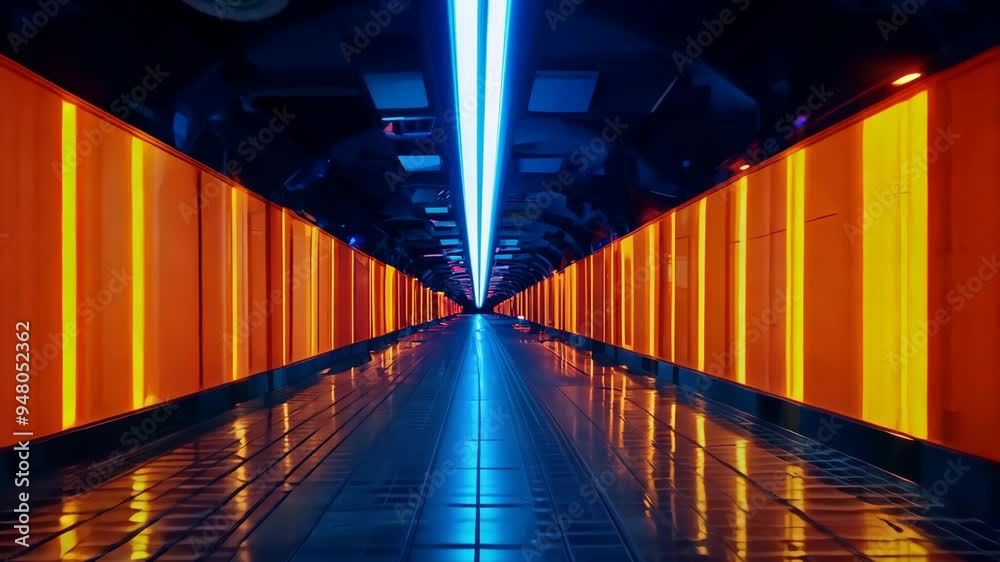 Exploring a high-tech data center with glowing orange lights and sleek corridors in a futuristic environment Exploring a high-tech data center with glowing orange lights and sleek corridors in a futuristic environment