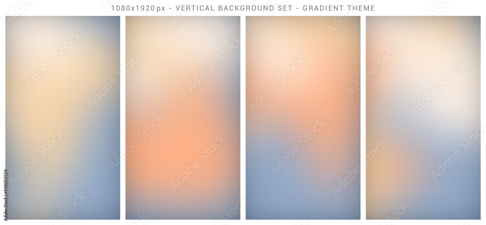 Naklejka premium Mesh gradient vertical background set. Abstract, template, beage, orange, sky blue, grey colors theme.