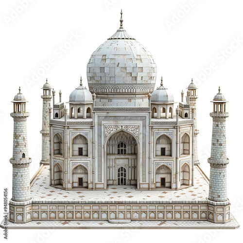 Taj Mahal model with intricate details and majestic dome, showcasing architectural beauty and historical significance. 