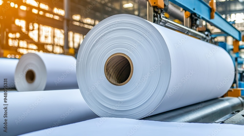 A traditional newspaper press with giant rolls of paper and the clanking of machinery A traditional newspaper press with giant rolls of paper and the clanking of machinery
