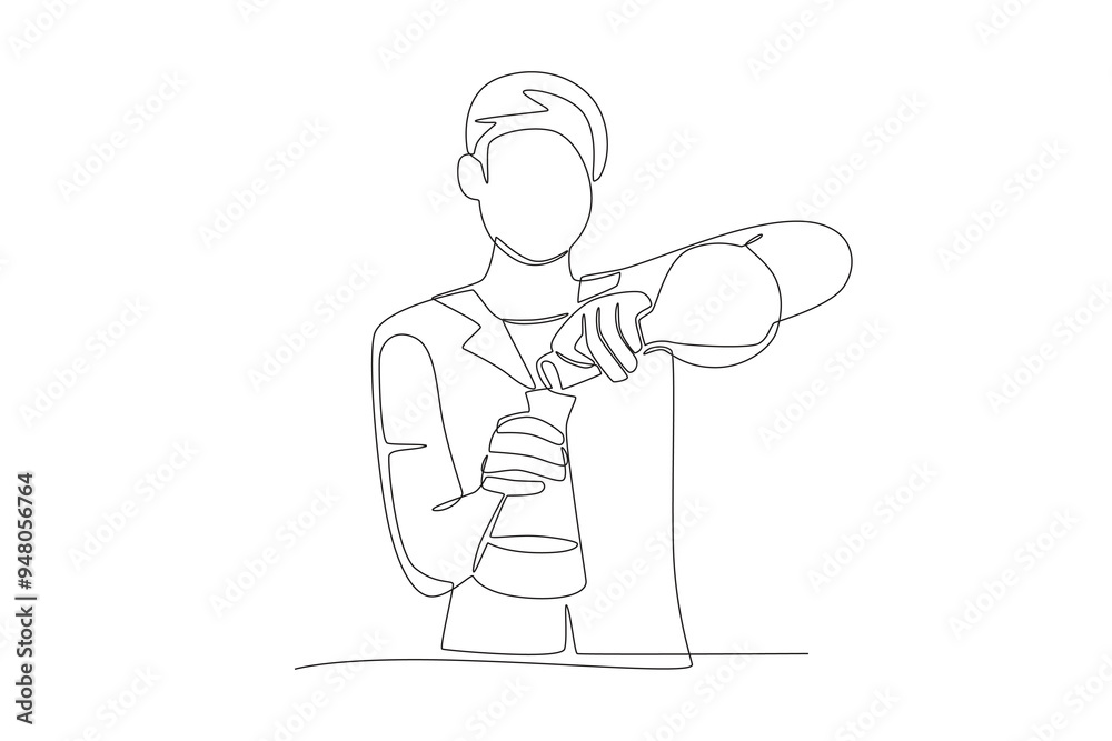 Students make a combination of chemical solutions. Student science projectscept one-line drawing Students make a combination of chemical solutions. Student science projectscept one-line drawing