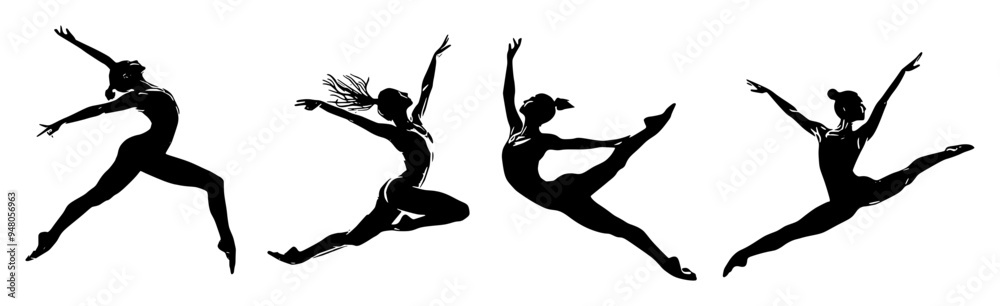 Dancers Doing Jumps and Poses Vector Set Dancers Doing Jumps and Poses Vector Set