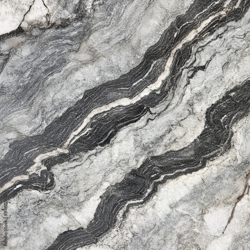 Natural stone with striking black and gray patterns in a close-up view showcasing unique textures
