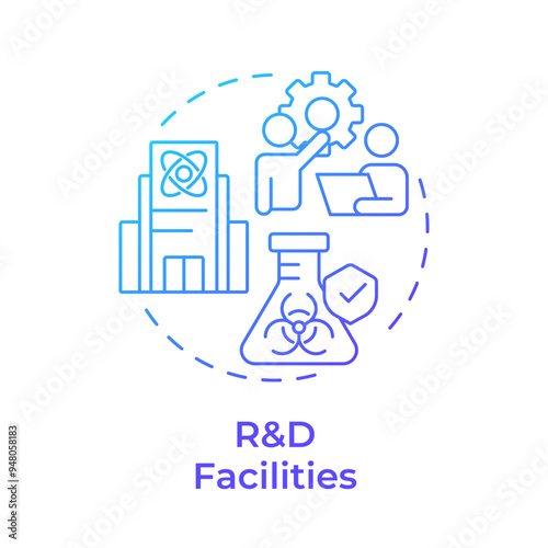 Research and development facility blue gradient concept icon. Industrial property type. Scientific laboratory. Round shape line illustration. Abstract idea. Graphic design. Easy to use in brochure