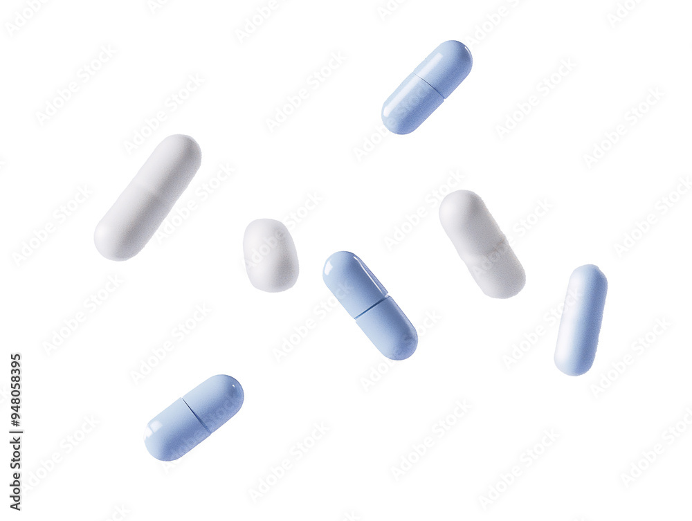 a group of pills floating in the air a group of pills floating in the air