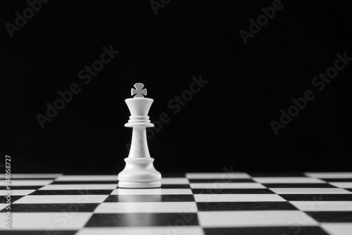 Solitary white king on chessboard strategic game concept photo