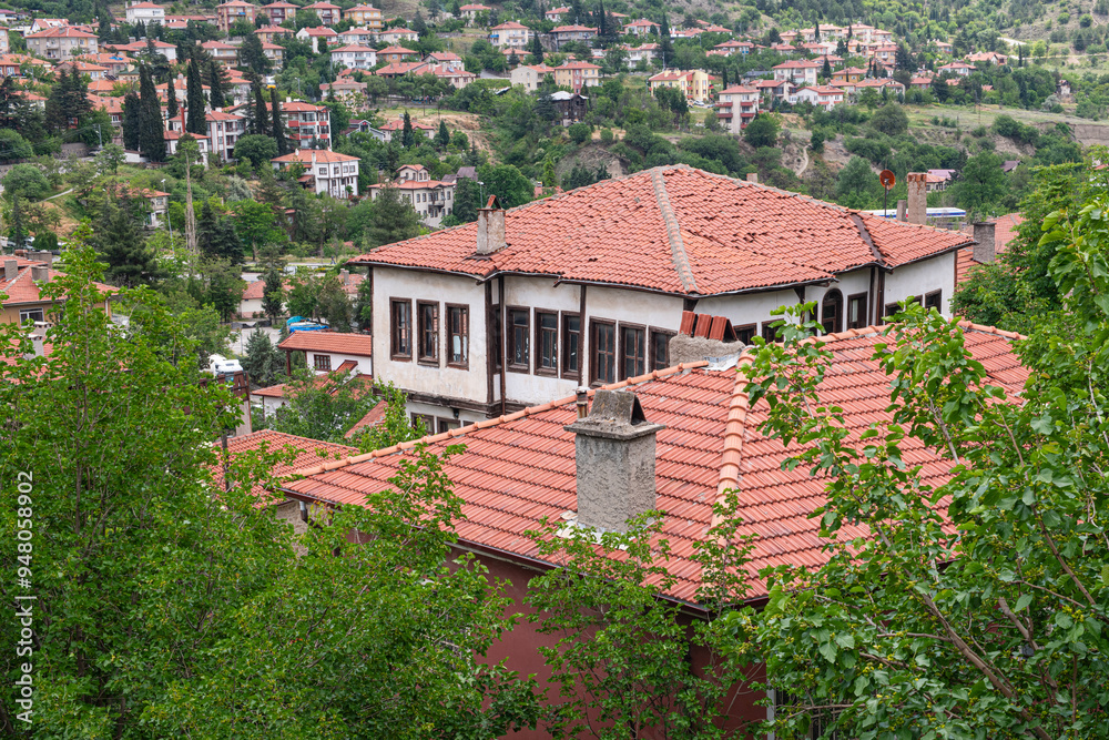 Historical Beypazarı district of Ankara. Magnificent historical buildings. Historical wooden and stone buildings from the Ottoman period in Beypazarı district. Beypazarı historical mansions.