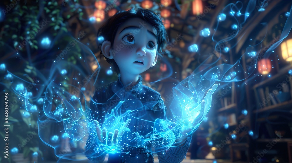 Mystical Boy with Glowing Hands: Fantasy Art Illustration Mystical Boy with Glowing Hands: Fantasy Art Illustration