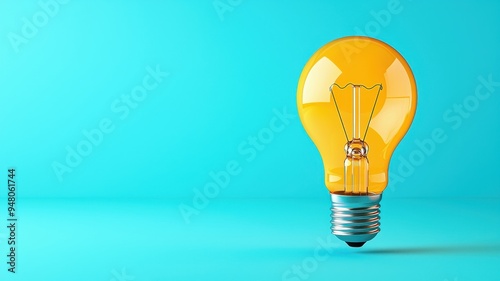 A vibrant yellow light bulb on a turquoise background, symbolizing creativity and bright ideas.