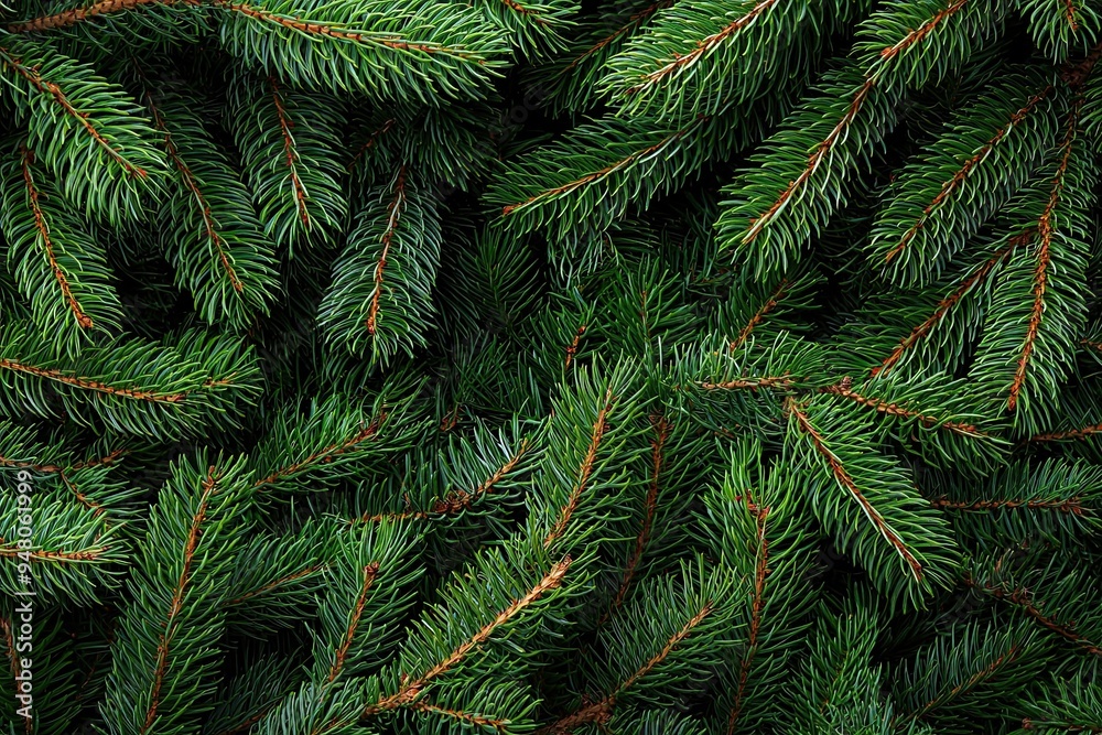 Christmas fir tree branches on green background with copy space. Top view Christmas fir tree branches on green background with copy space. Top view