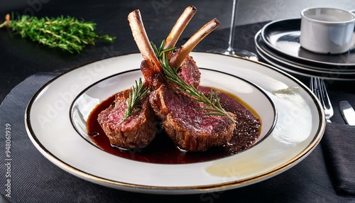 Sous-vide rack of lamb with rosemary honey crust and port wine reduction