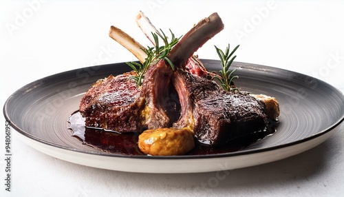 Sous-vide rack of lamb with rosemary honey crust and port wine reduction