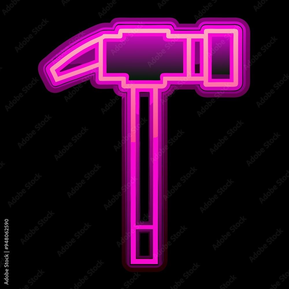 neon shining red hammer on a black background for the workshop neon shining red hammer on a black background for the workshop