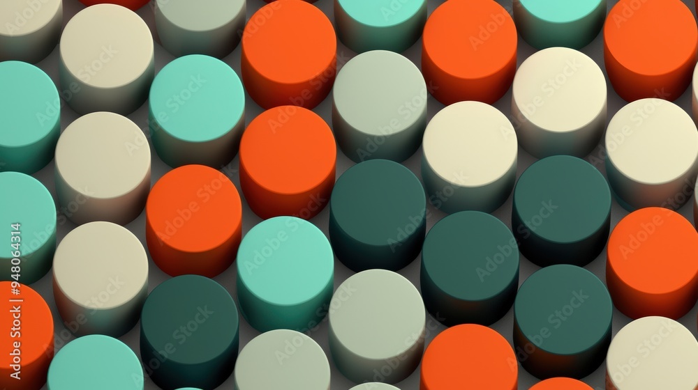 Abstract Geometric Pattern with Orange, Green, Teal and Beige Circles Arranged in a Repeating Design Abstract Geometric Pattern with Orange, Green, Teal and Beige Circles Arranged in a Repeating Design