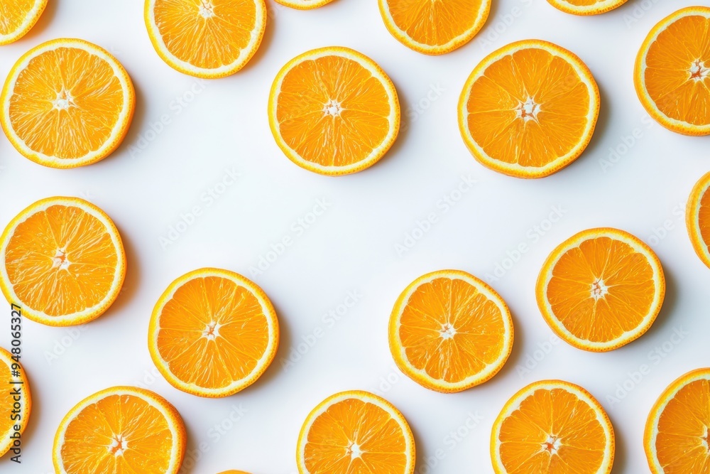 Fresh orange slices pattern on white background Fresh orange slices pattern on white background