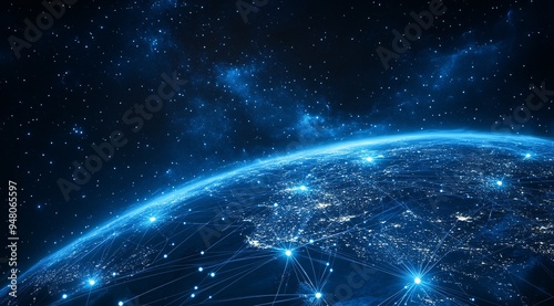 Global Network Connectivity Concept with Earth and Stars