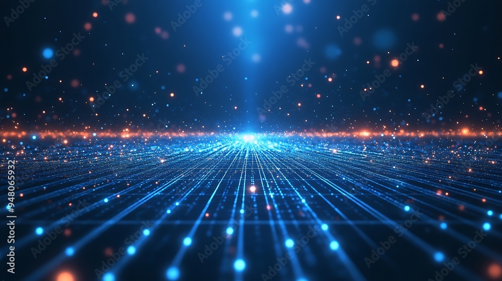 Fototapeta premium Abstract digital futuristic background with glowing lines and particles representing high-tech data and communication. Sci-fi cyber space.