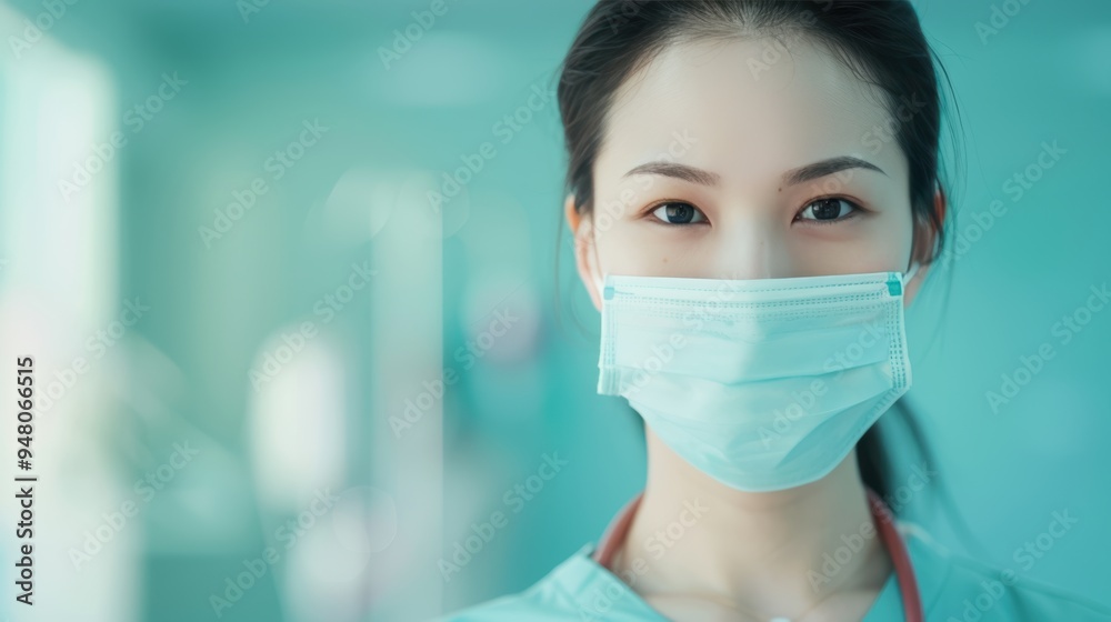 Healthcare professional wearing protective mask in hospital setting Healthcare professional wearing protective mask in hospital setting