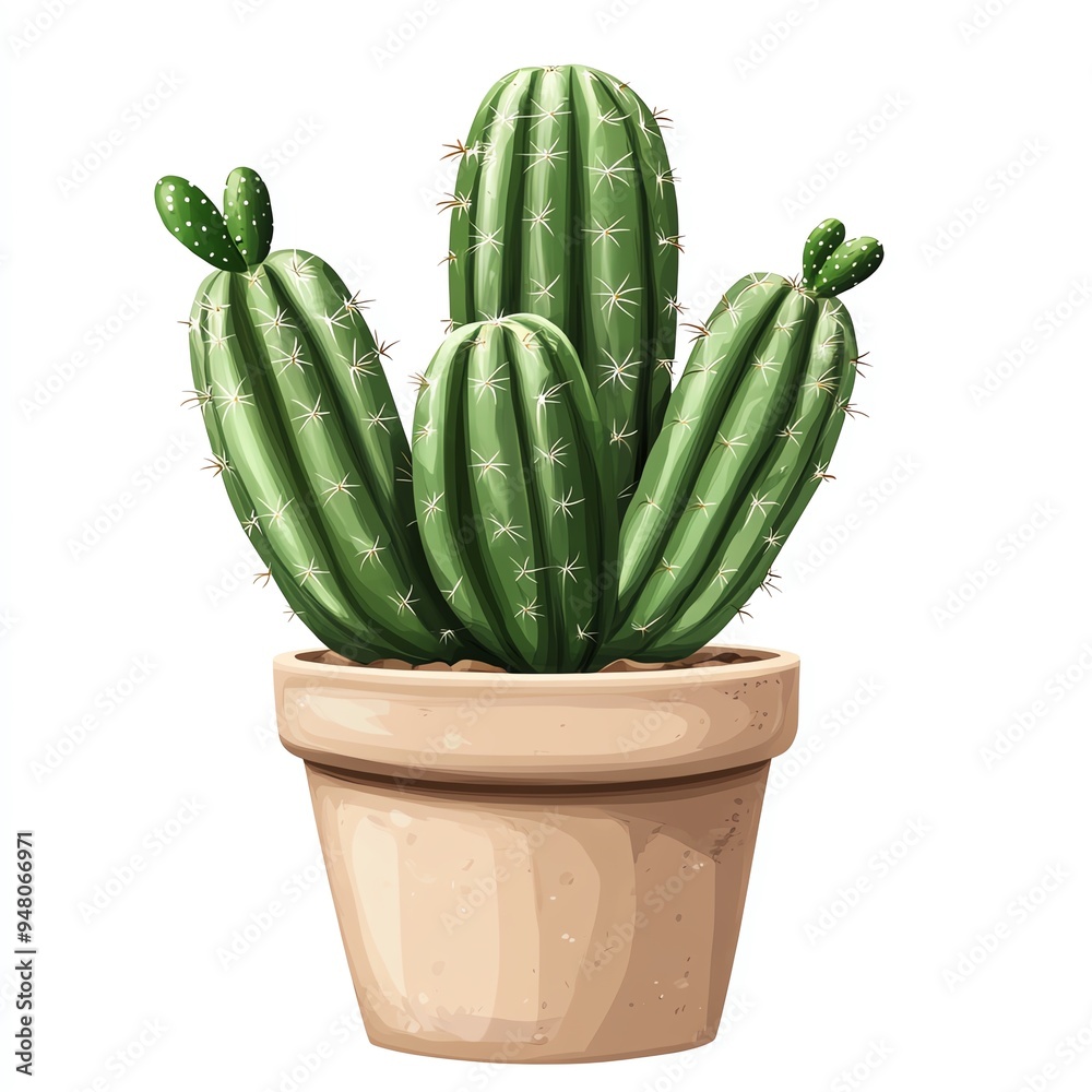 Green cactus plant in a terracotta pot, isolated on white background. Green cactus plant in a terracotta pot, isolated on white background.