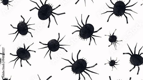 Spooky Spider Spectacle: A minimalist Halloween pattern of black watercolor spiders on white background 