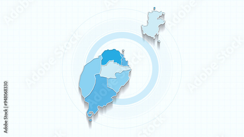 Blue Map of Sao Tome and Principe, Sao Tome and Principe map with borders of the states, country high detailed illustration map.