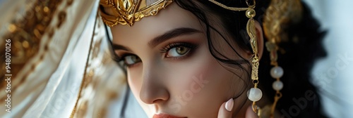 Beautiful woman in the goddess ancient sumer beauty style background, ai generated photo