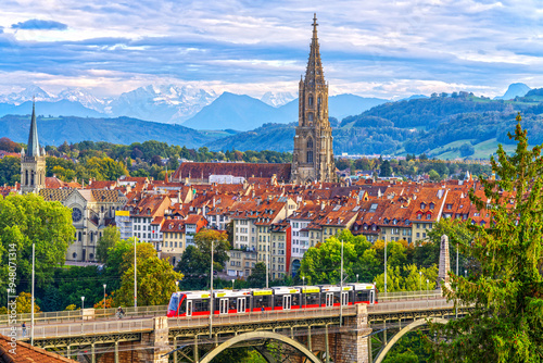 Berne, Switzerland Old Town Cityscape over the Kornhaus Bridge photo