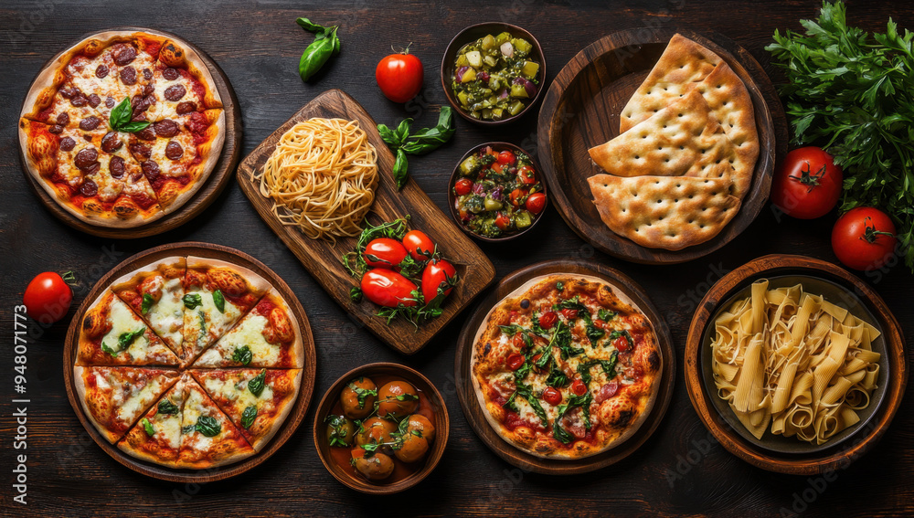 Italian Pizza and Pasta Feast. Italian Pizza and Pasta Feast.