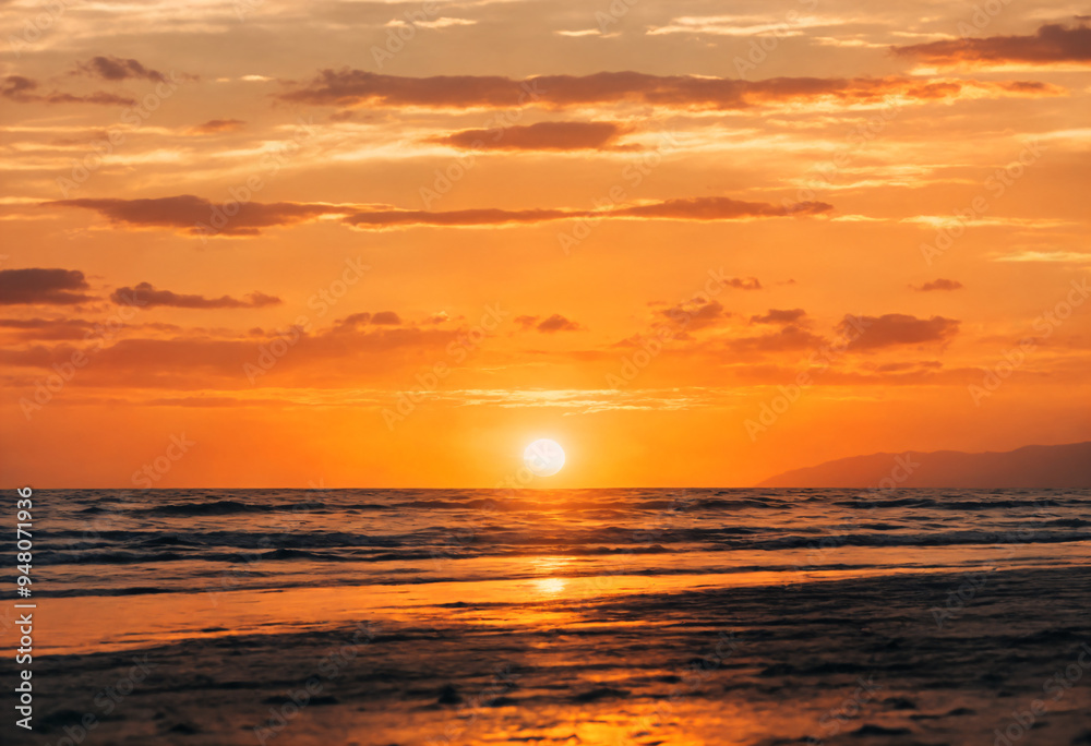 Warm Sunset Over Peaceful Ocean Waters