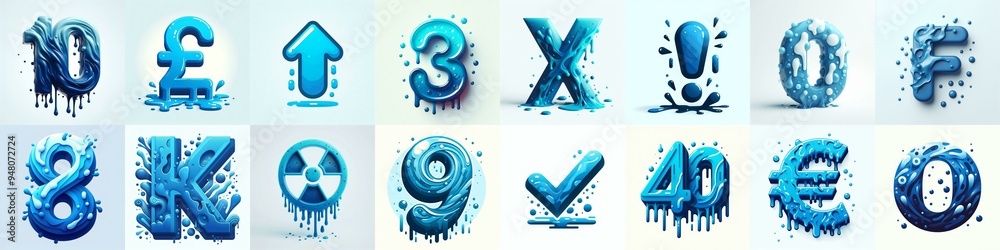 Obraz premium Blue Lettering Typeface. AI generated illustration