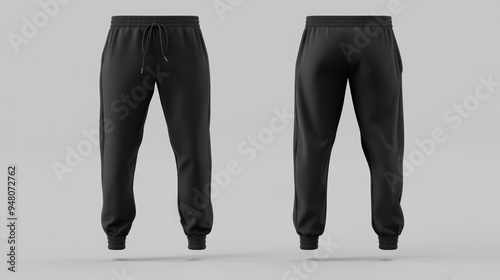 Black Sweatpants Mockup, Front and Back View photo