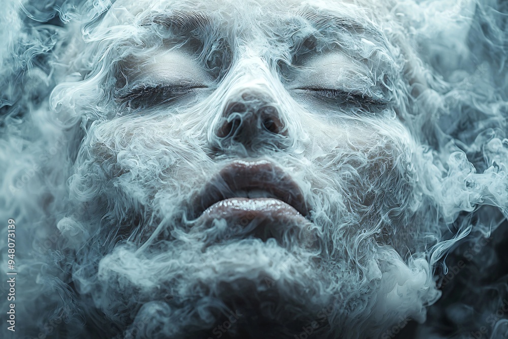 Eerie and captivating Halloween image featuring a monster face made of smoke, perfect for spooky designs and promotions with copy space. Eerie and captivating Halloween image featuring a monster face made of smoke, perfect for spooky designs and promotions with copy space.