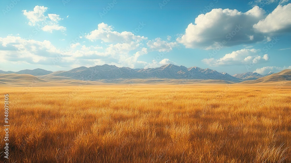 Vast High Plains Landscape Scenic Grasslands and Distant Peaks in a Tranquil Natural Environment Vast High Plains Landscape Scenic Grasslands and Distant Peaks in a Tranquil Natural Environment