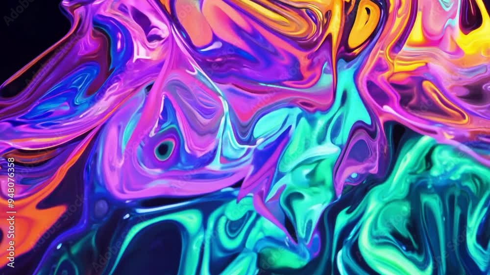 Light sensitive liquid color and light beams combine in wavy flowing patterns.