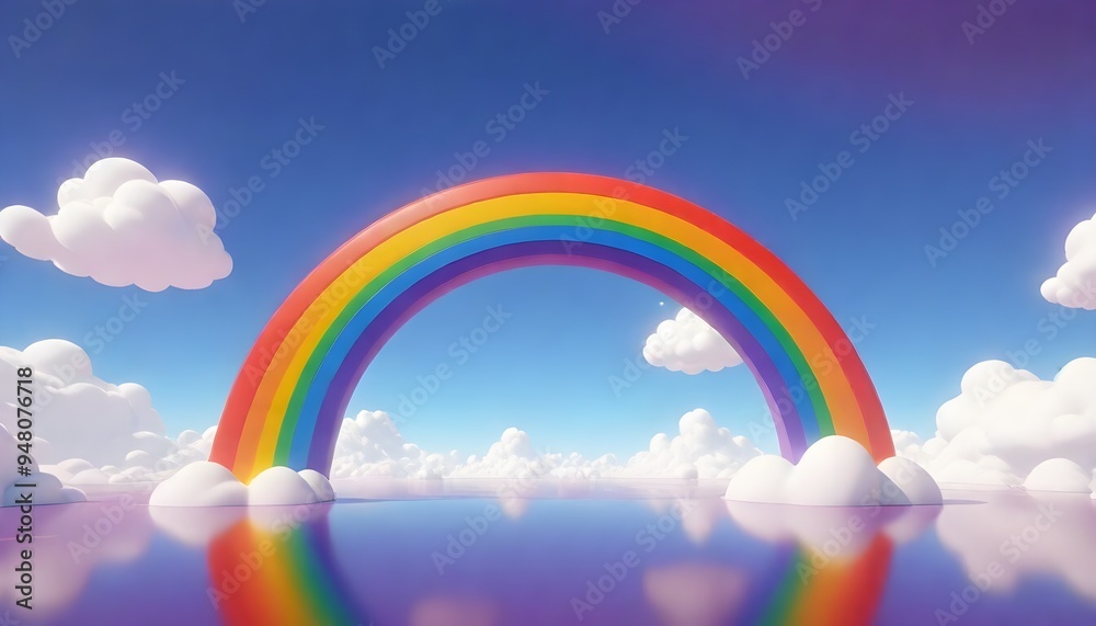 Rainbow Illustration White Clouds Colorful Heaven Background Fantasy Graphic Design