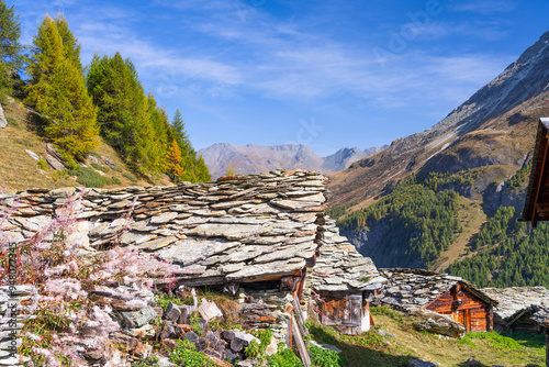 Village in the Swiss Alps on the Way to Lac Bleu, Switzerland photo