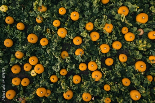 pumpkind field from above, aerial photo