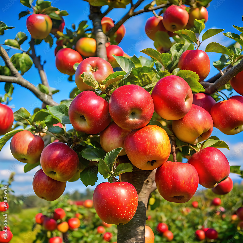 Red apples with branch in garden Red apples with branch in garden