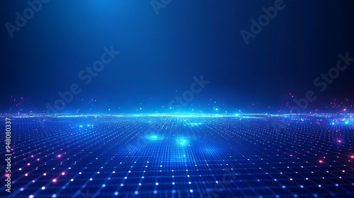 Futuristic digital technology background with glowing blue lights and grid pattern, perfect for tech and innovation themes.