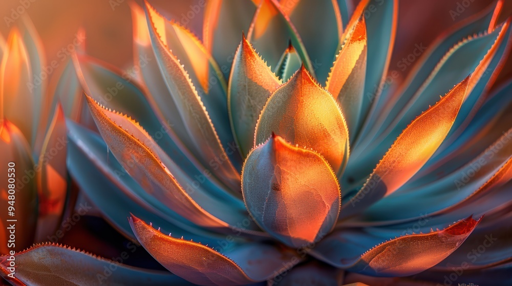 Closeup of succulent plant in sunset light vibrant, colorful, nature, macro, photograph Closeup of succulent plant in sunset light vibrant, colorful, nature, macro, photograph
