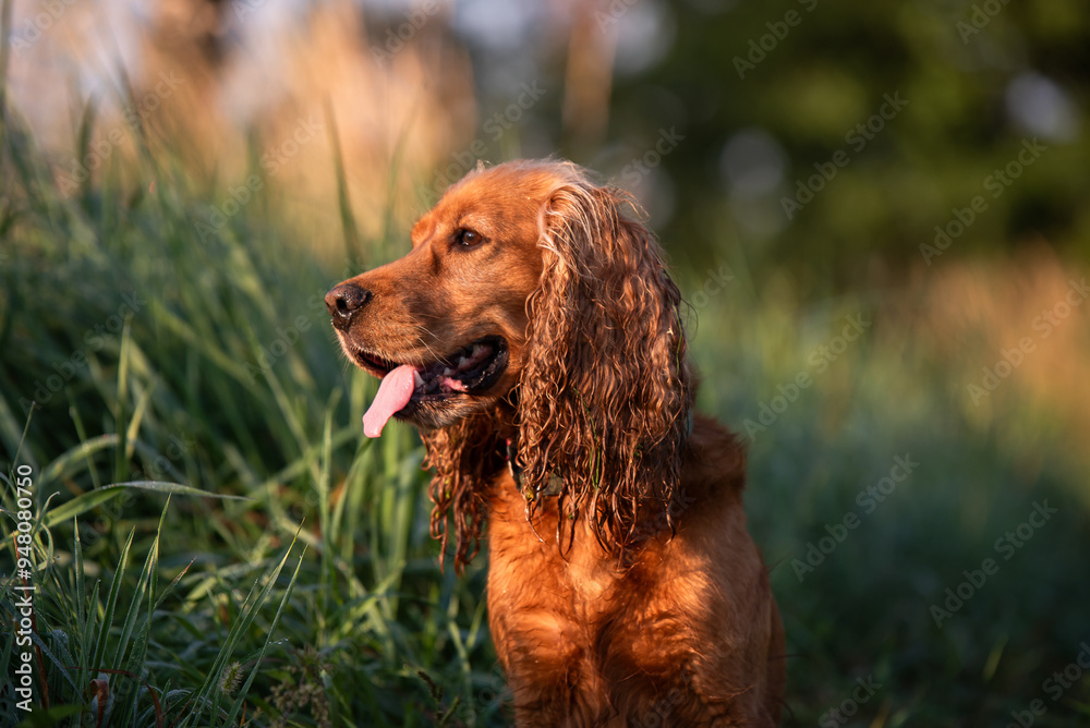 Pies cocker spaniel angielski, portret w naturze. Pies cocker spaniel angielski, portret w naturze.